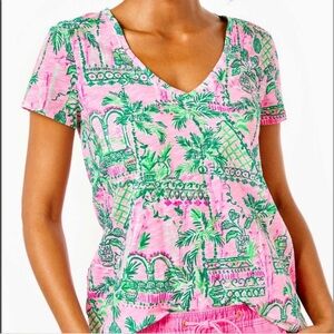 NWT Lilly Pulitzer Etta V-Neck Short Sleeve Top Mandevilla Baby Always Worth It